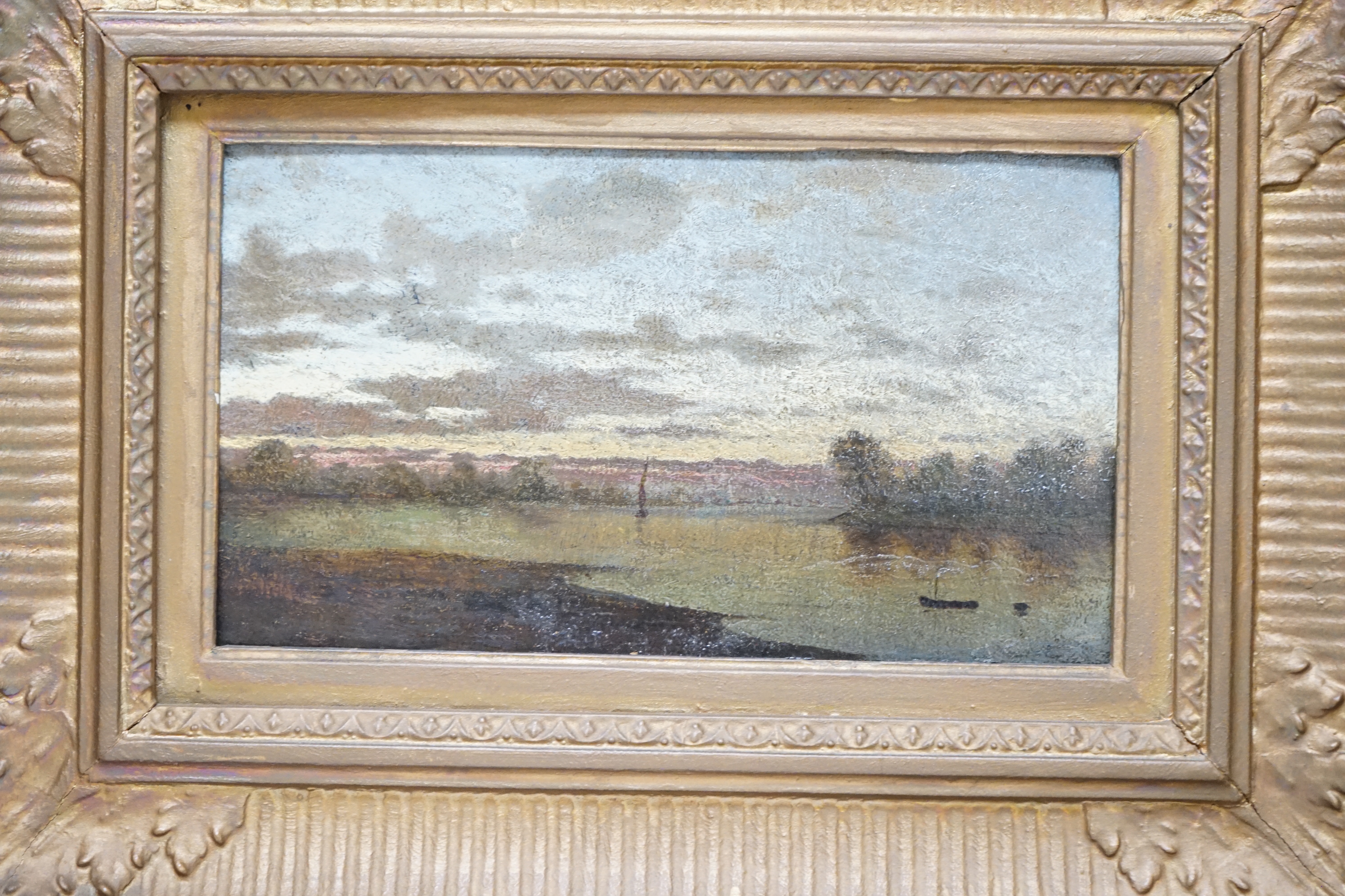 Early 20th century English School, oil on board, River landscape, unsigned, 11 x 20cm